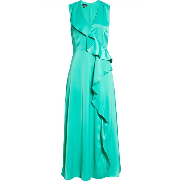 🔥🔥🔥NEW Ted Baker London Ruffle Detail Stretch Satin Midi Dress - Picture 6 of 6